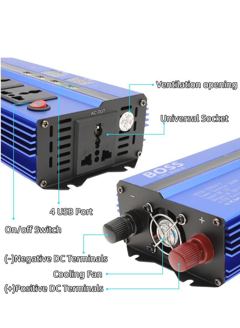 BOSS LIFE STYLE - Boss Lifestyle 3000W Car power Inverter Power Your Devices Anywhere with USB Ports and AC Sockets DC 12V to AC 220V Can be used at home with 12 v battery and cars also with lighter socket - Image 1