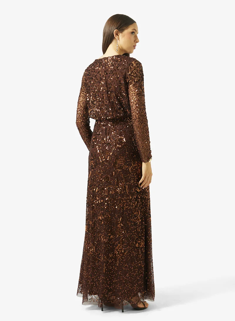 Amelia Rose Crew neck sequin maxi dress