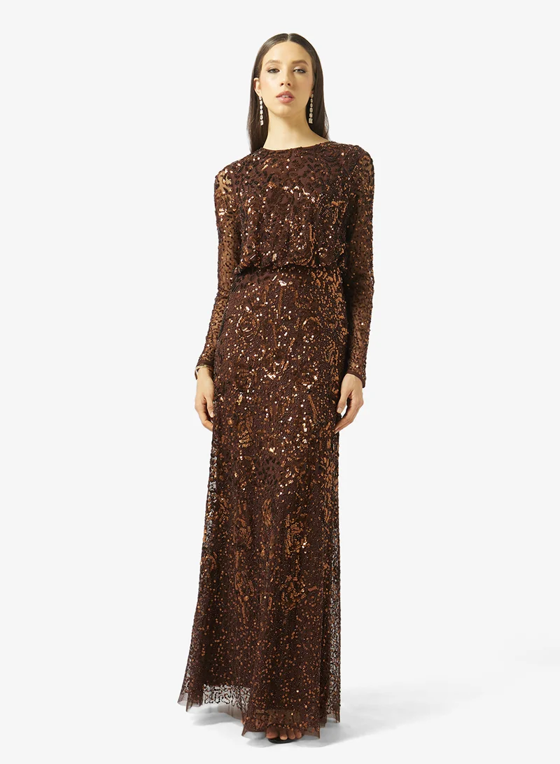 Amelia Rose Crew neck sequin maxi dress