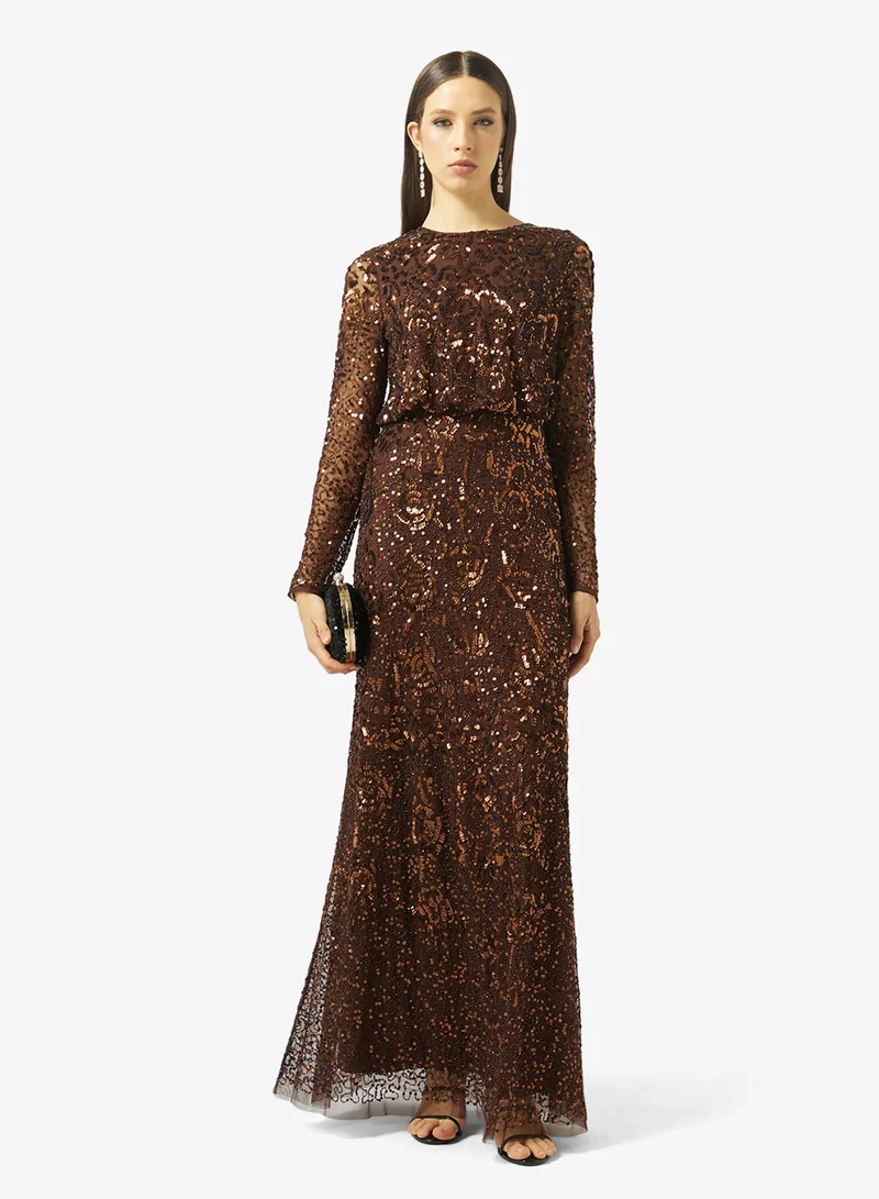 Amelia Rose  Crew neck sequin maxi dress for Women | Best Price UAE