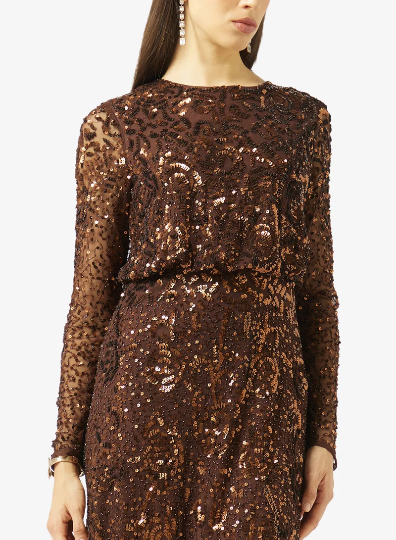 Amelia Rose  Crew neck sequin maxi dress for Women | Best Price UAE