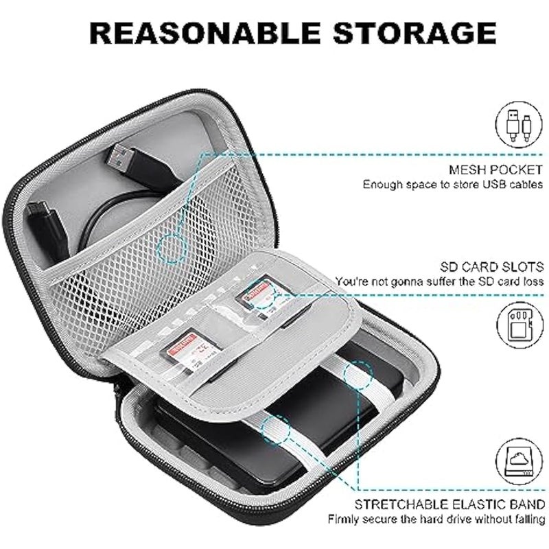 Hard Drive Carrying Case for Toshiba Canvio Basics/Canvio Flex/Canvio Advance/Canvio Gaming Portable External Hard Drive 1TB 2TB 3TB 4TB 2.5 inch HDD Shockproof Travel Bag, Black+Gray - Image 2
