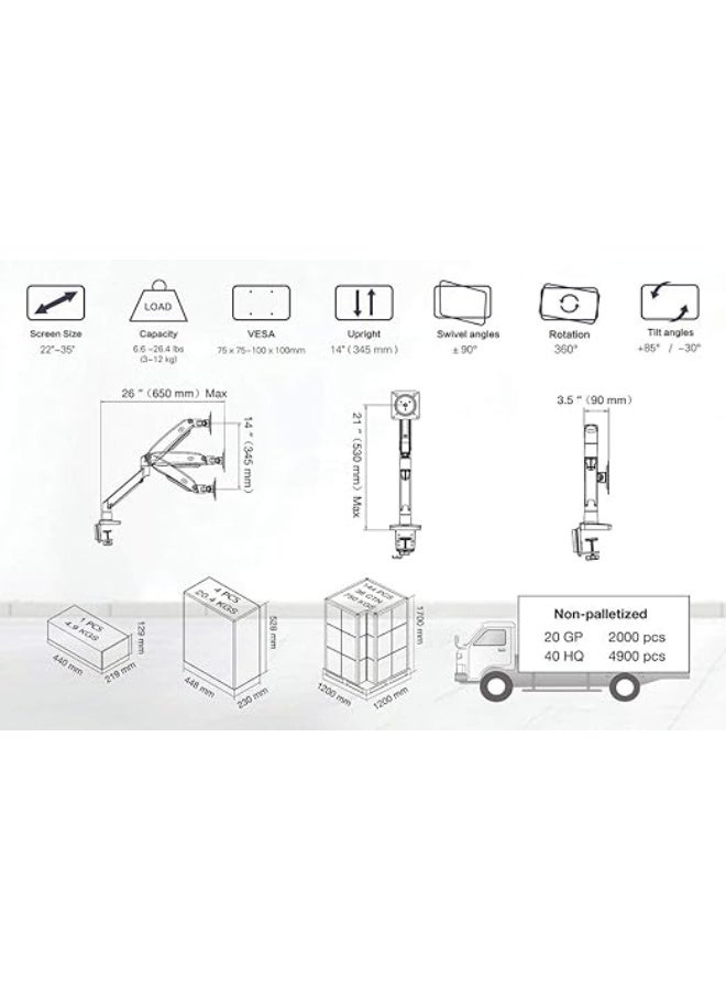 NB North Bayou Desk Mount – Full Motion Swivel Monitor Arm with 13" Adjustable Height for Screens up to 30" - Image 2