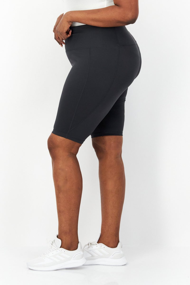 Tchibo Women Sportswear Fit Plain Cycling Shorts, Grey  - Image 3