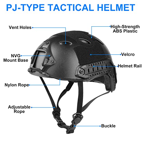 VPZenar Airsoft Helmet and Mask, Black Tactical Helmet Airsoft Helmet with NVG Mount, Airsoft Mask Full Face with Detachable Anti Fog Gray Goggles,Tactical Airsoft Gear - Image 3
