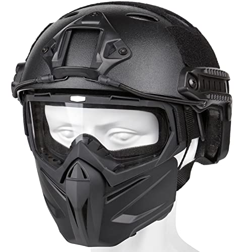VPZenar Airsoft Helmet and Mask, Black Tactical Helmet Airsoft Helmet with NVG Mount, Airsoft Mask Full Face with Detachable Anti Fog Gray Goggles,Tactical Airsoft Gear - Image 1
