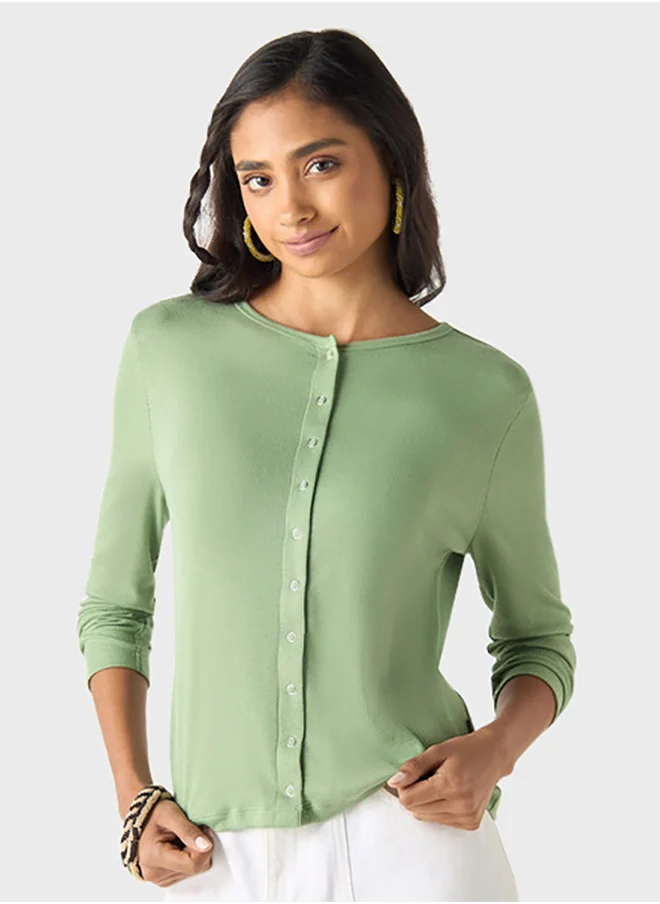 لي كوبر Button Detailed Ribbed Top