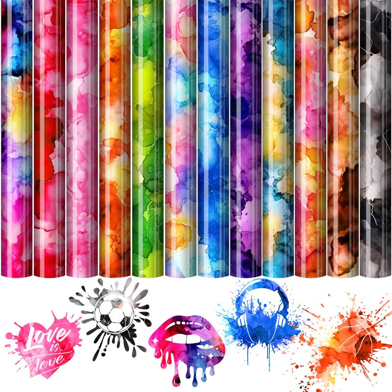 DoreenBow 10 Sheets Marble HTV Heat Transfer Vinyl 12 x 10 Inch Watercolor Pattern Vinyl Glitter Tie Dye Iron on Vinyl for T-Shirts Clothes Bags Hats - Image 1