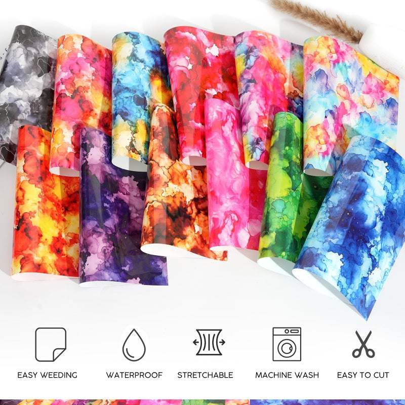 DoreenBow 10 Sheets Marble HTV Heat Transfer Vinyl 12 x 10 Inch Watercolor Pattern Vinyl Glitter Tie Dye Iron on Vinyl for T-Shirts Clothes Bags Hats - Image 5