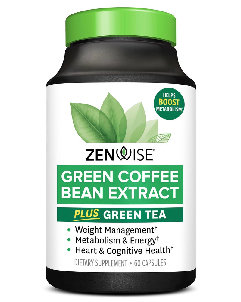 Zenwise Health Green Tea Extract with Green Coffee Bean Extract Vegan Skin Heart Support Brain Health Memory Boost 60 Count