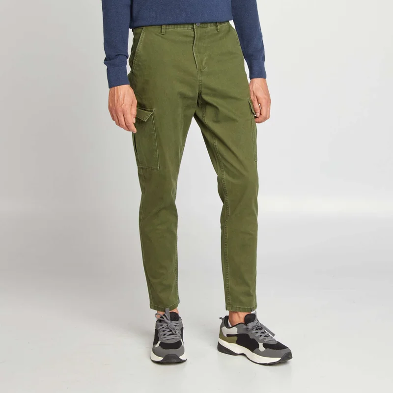 Kiabi Multi-Pocket Slim-Fit Trousers Khaki