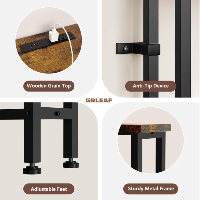 GRLEAF 90" Sofa Table with Built-in Power Strip (4 AC Outlets & 4 USB Ports) â€“ 4.9ft Power Cord, Metal Frame, Easy Assembly, Long Couch Table Behind Sofa, Living Room and Home Office | Rustic Brown - Image 5