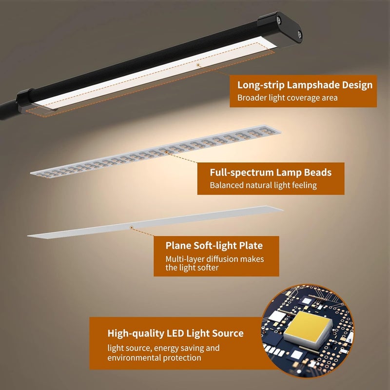 Mojimdo Desk Lamp with Remote, 3 Color & 5 Brightness & 77LED Dimmable Reading Lamp, 15.7'' Flexible Gooseneck with Clamp, Eye-Caring Clip on Light with Adapter for Reading Study Workbench Drafting - Image 5