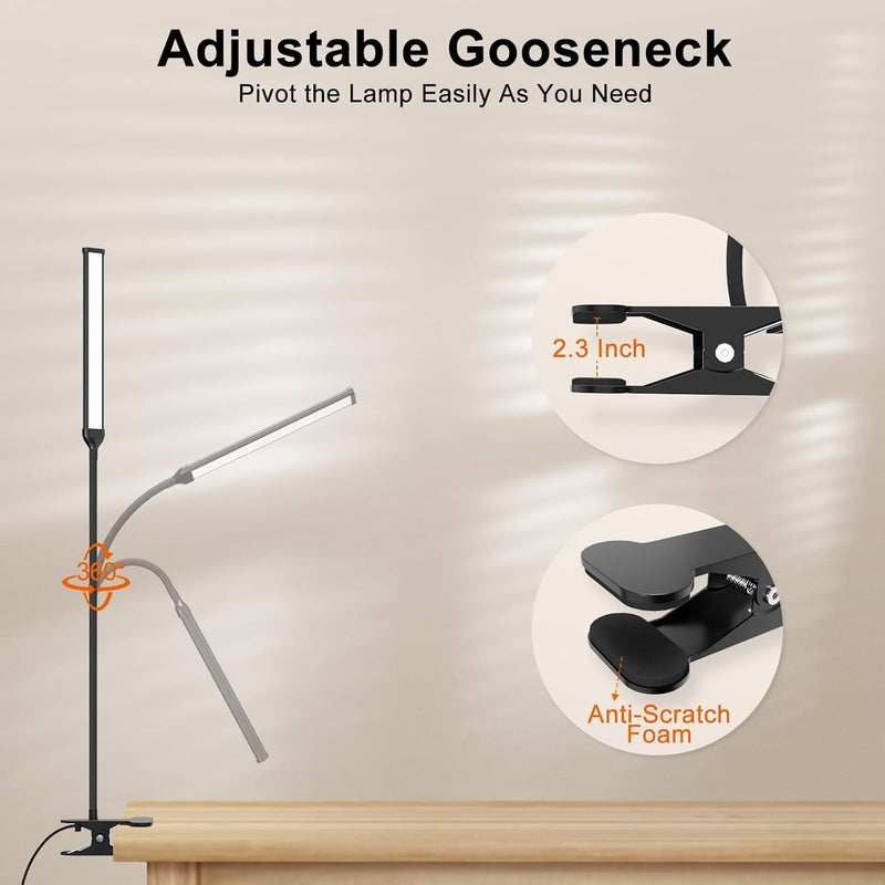 Mojimdo Desk Lamp with Remote, 3 Color & 5 Brightness & 77LED Dimmable Reading Lamp, 15.7'' Flexible Gooseneck with Clamp, Eye-Caring Clip on Light with Adapter for Reading Study Workbench Drafting - Image 4