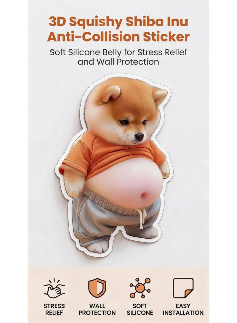 3D Shiba Inu Dog Belly Door Stopper Wall Protector, Soft Rubber, 2-Piece Set - Image 2
