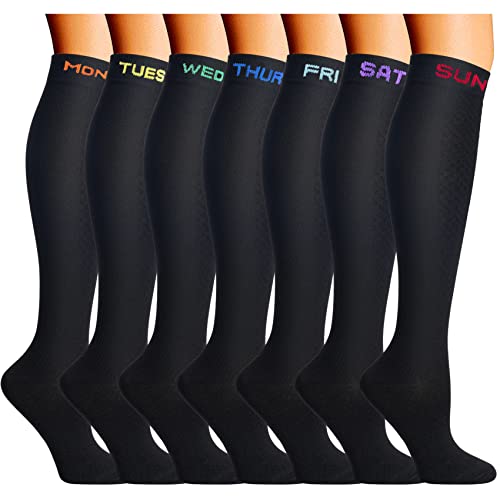 Double Couple 7 Pairs Copper Compression Socks for Men Women Knee High Stockings Support Socks for Sports - Image 1