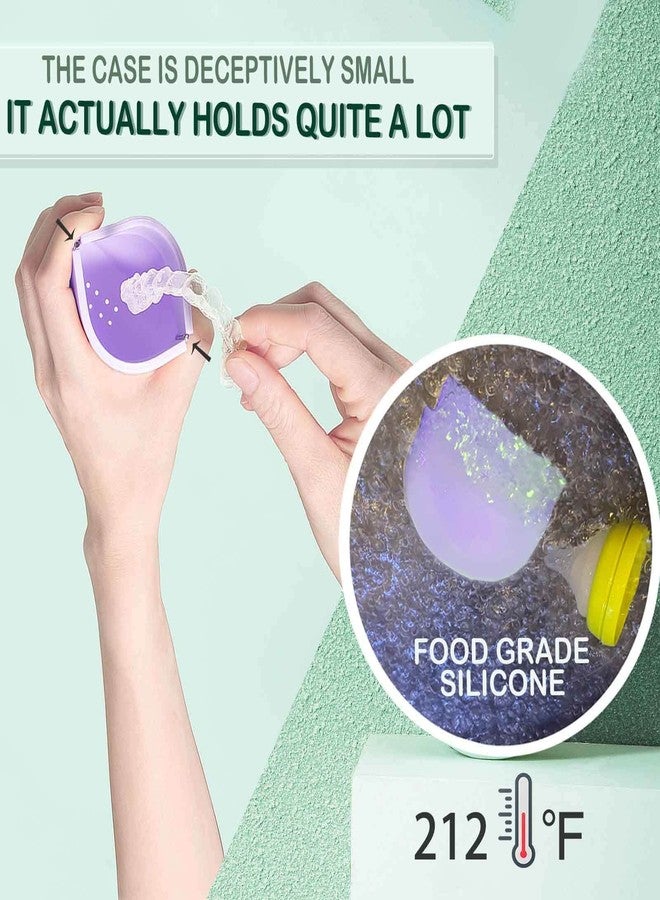 onbuwws Cute Retainer Case Silicone with Lanyard Slim Retainer Holder Dental Thin Container Braces Case for Girl Women Kids Men Travel Partial Denture Night Mouth Guard Aligner Purple - Image 4
