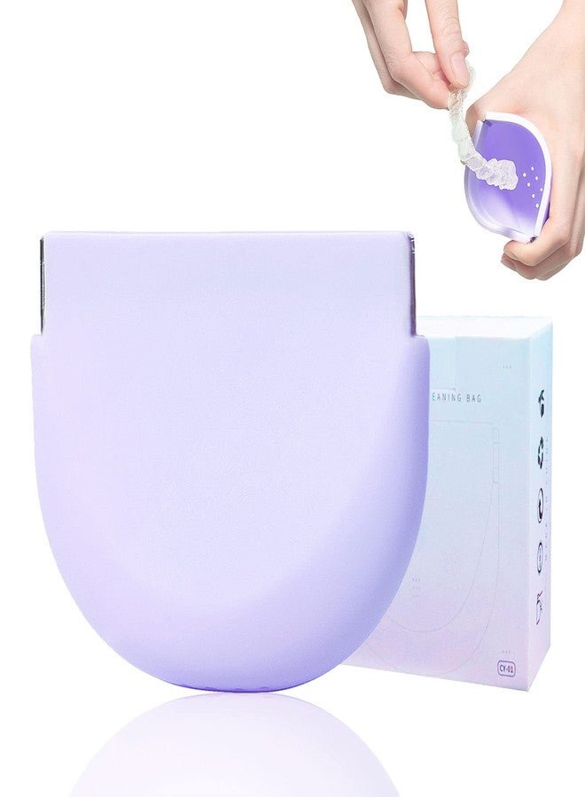 onbuwws Cute Retainer Case Silicone with Lanyard Slim Retainer Holder Dental Thin Container Braces Case for Girl Women Kids Men Travel Partial Denture Night Mouth Guard Aligner Purple - Image 1
