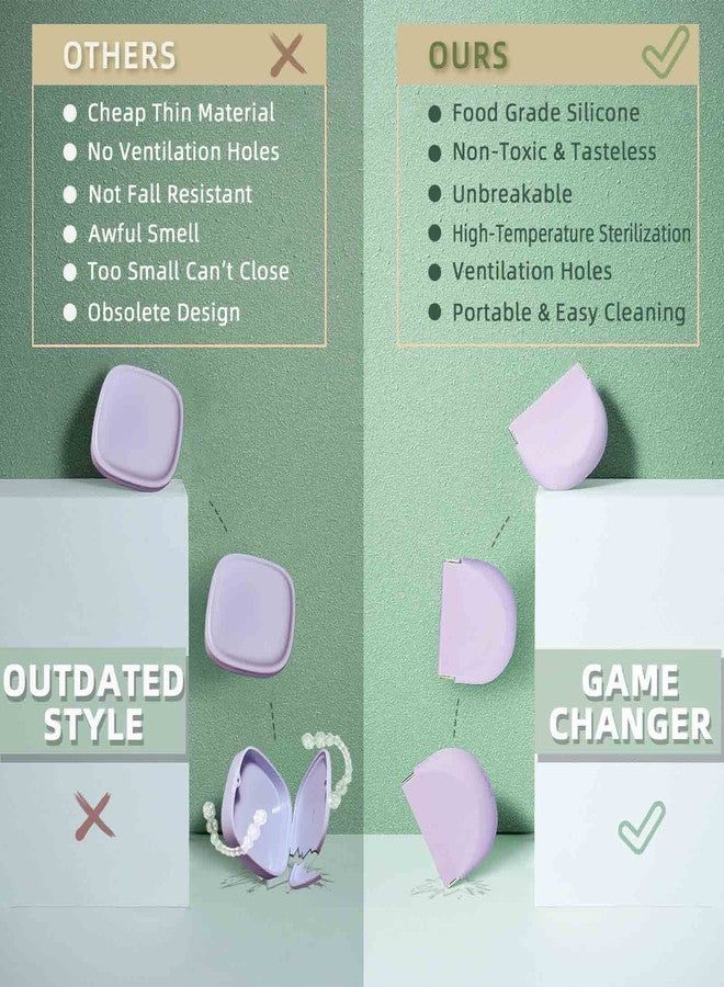 onbuwws Cute Retainer Case Silicone with Lanyard Slim Retainer Holder Dental Thin Container Braces Case for Girl Women Kids Men Travel Partial Denture Night Mouth Guard Aligner Purple - Image 3