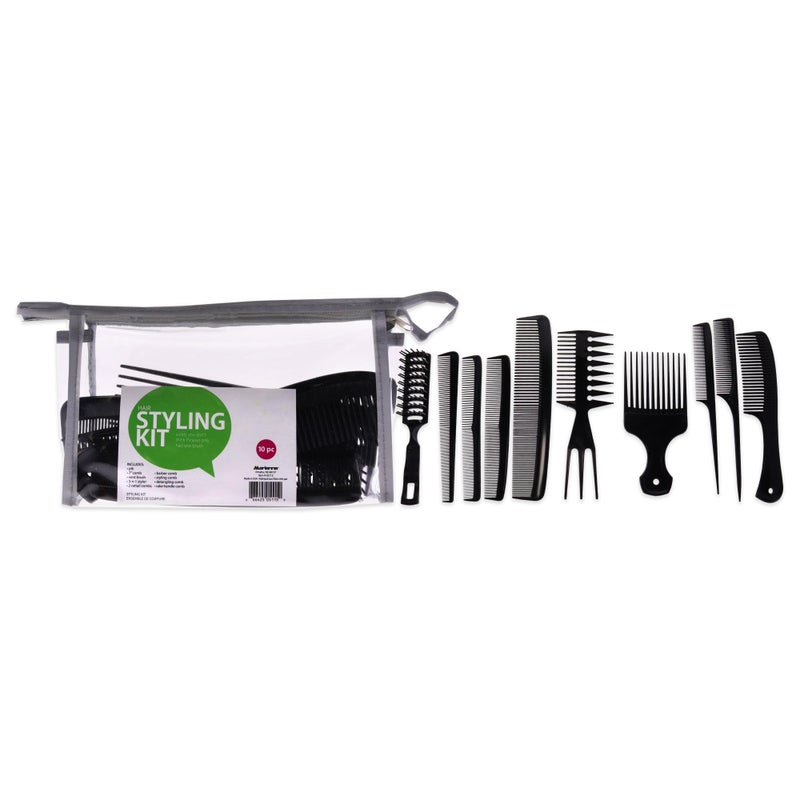Marianna Hair Styling Kit Black by Marianna for Unisex 10 Pc PikCombVent Brush3In1 Styler2 Rattail CombsBarber CombStyling CombDetangling CombRake Handle Comb