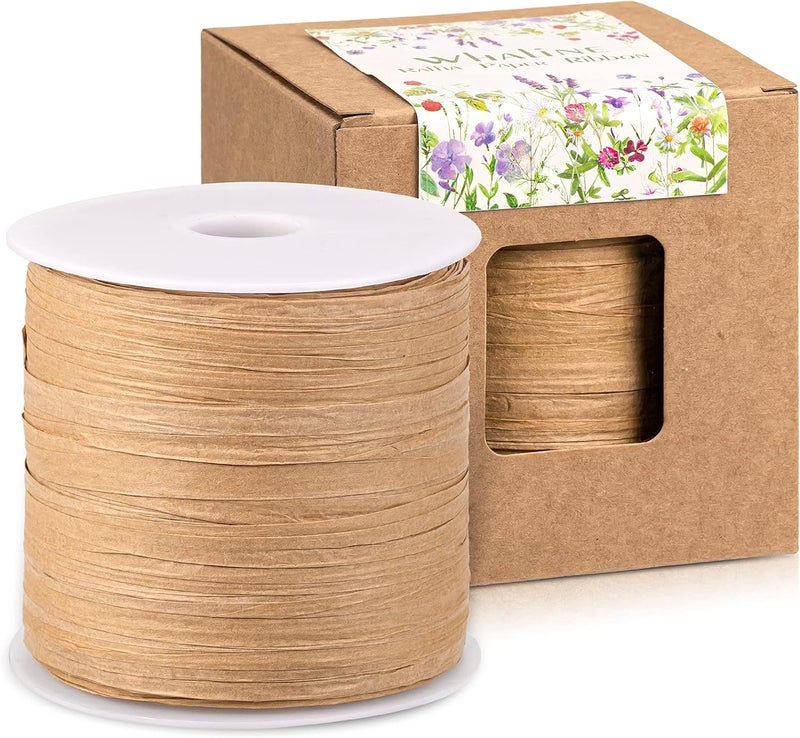 Whaline 229 Yards Raffia Paper Ribbon Christmas Kraft Craft Packing Paper Twine Festival Gift Wrapping DIY Crafts Ribbon for Decoration and Weaving, 1/4 inch Width - Image 1