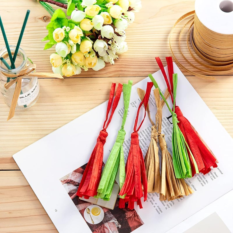 Whaline 229 Yards Raffia Paper Ribbon Christmas Kraft Craft Packing Paper Twine Festival Gift Wrapping DIY Crafts Ribbon for Decoration and Weaving, 1/4 inch Width - Image 5