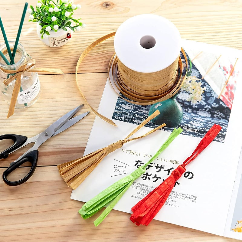 Whaline 229 Yards Raffia Paper Ribbon Christmas Kraft Craft Packing Paper Twine Festival Gift Wrapping DIY Crafts Ribbon for Decoration and Weaving, 1/4 inch Width - Image 4