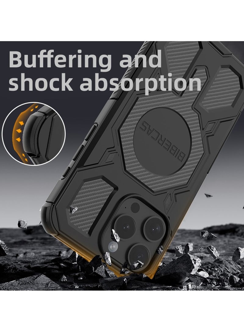BIBERCAS For iPhone 15 Pro Case Compatible with MagSafe Anti Drop TPU + PC Phone Cover - Black - Image 2