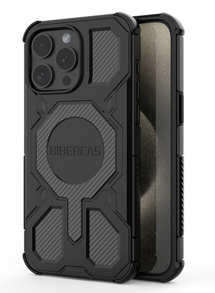 BIBERCAS For iPhone 15 Pro Case Compatible with MagSafe Anti Drop TPU + PC Phone Cover - Black - Image 1