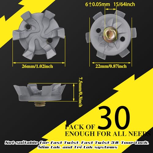 Cozypower 31 Pcs Golf Spikes Set Includes 30 Pcs Golf Cleats Replacement Black Cleats Spanner Metal Thread Screw 6 mm Dia Spike Tool for Lawn Cricket Shoe Player LoverSilvery Grey - Image 3