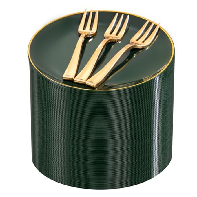 Festiva 200Pcs Green Dessert Plates 6.3" with Plastic Forks 5"- Small Disposable Plates- Dessert/Cake/Appetizer Plastic Plates include 100Plates 100Forks for Birthday Party&St.Patrick's Day& Easter