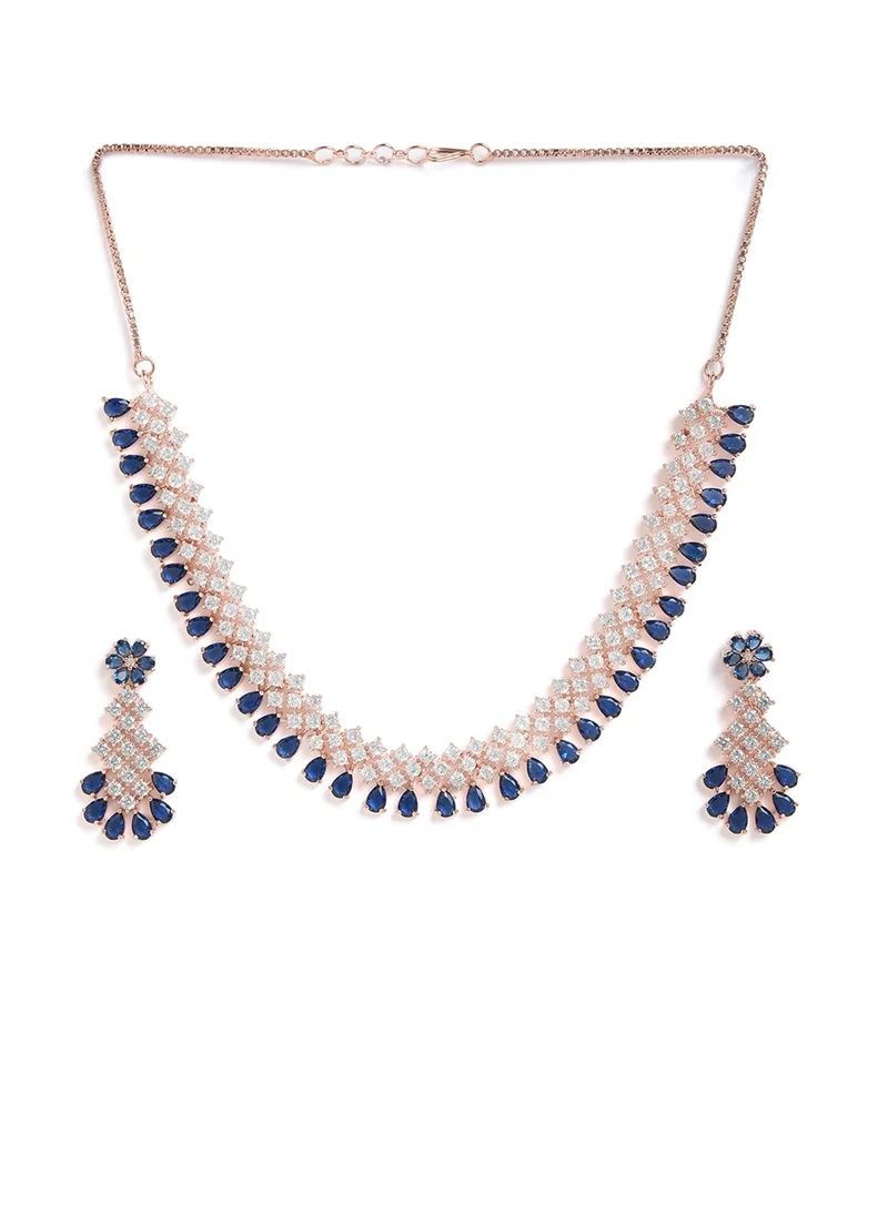 سوهي White & Blue AD-Studded Designer Jewellery Set