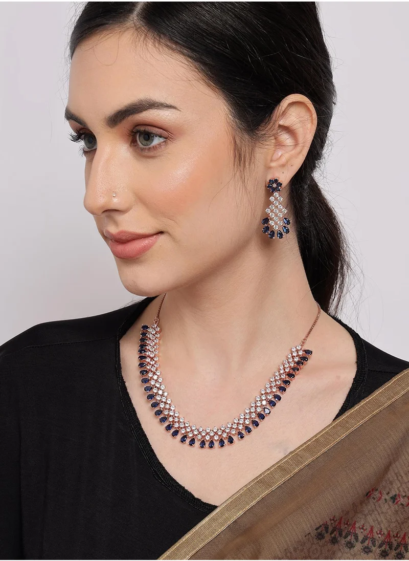 سوهي White & Blue AD-Studded Designer Jewellery Set
