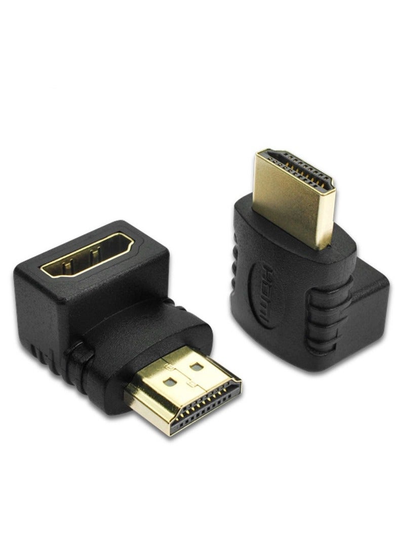 محول HDMI بزاوية قائمة 90 درجة مطلي بالذهب عالي السرعة HDMI ذكر إلى موصل أنثى أسود (قطعتان) - Image 1