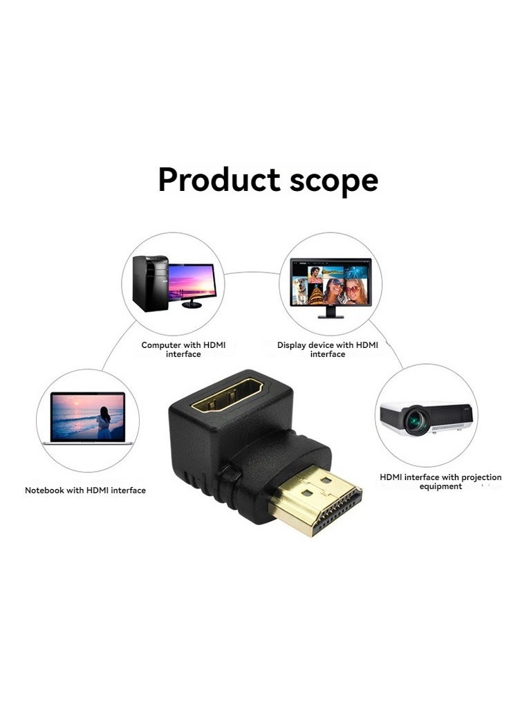 محول HDMI بزاوية قائمة 90 درجة مطلي بالذهب عالي السرعة HDMI ذكر إلى موصل أنثى أسود (قطعتان) - Image 3