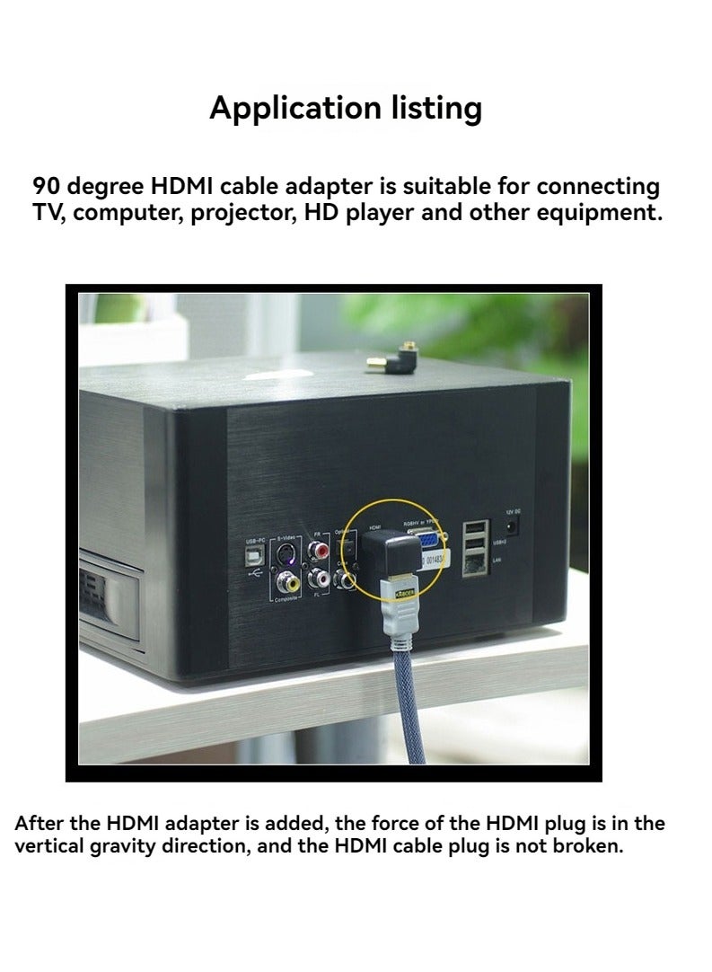 محول HDMI بزاوية قائمة 90 درجة مطلي بالذهب عالي السرعة HDMI ذكر إلى موصل أنثى أسود (قطعتان) - Image 2