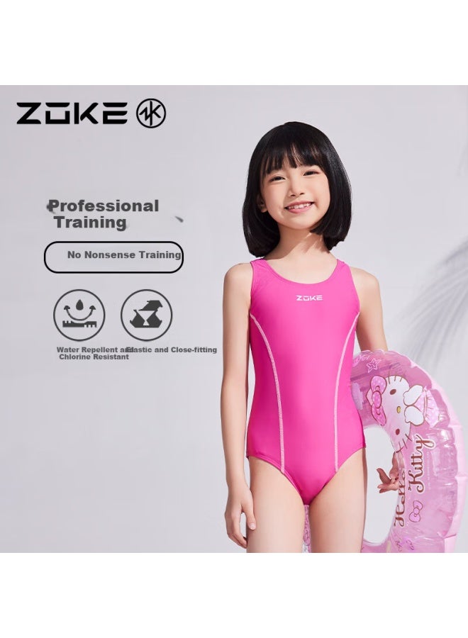 Zoke Youth Girls' One Piece Triangle Professional Compeive Training Swimsuit 122504101 Black/pink 12 - Image 3
