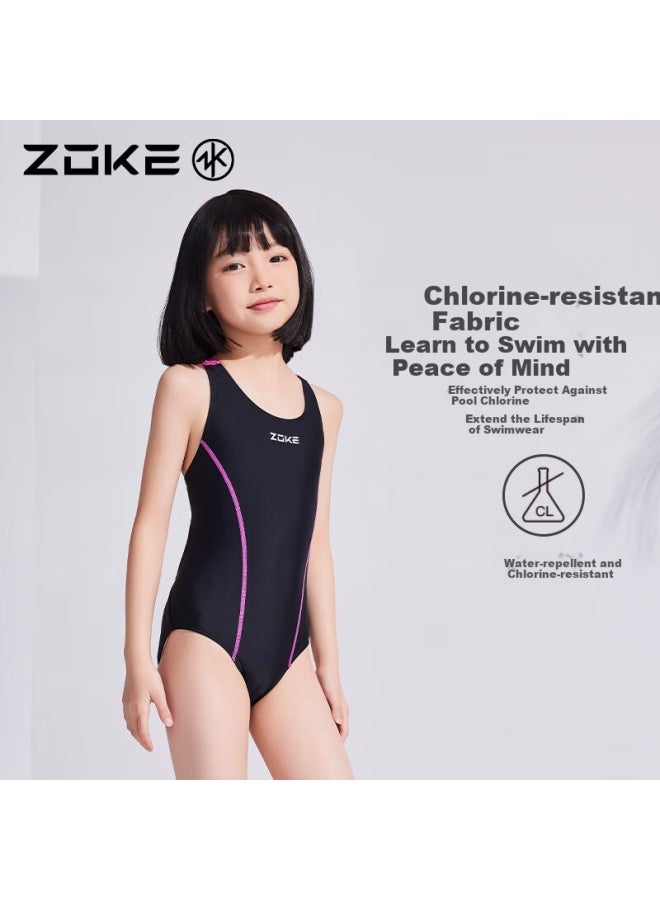 Zoke Youth Girls' One Piece Triangle Professional Compeive Training Swimsuit 122504101 Black/pink 12 - Image 2