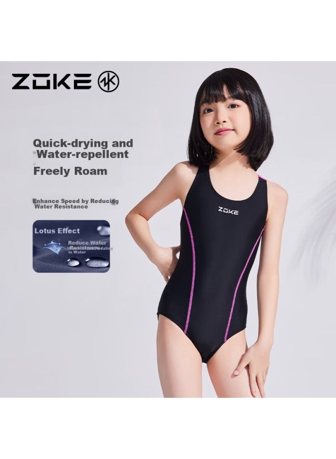 Zoke Youth Girls' One Piece Triangle Professional Compeive Training Swimsuit 122504101 Black/pink 12 - Image 1