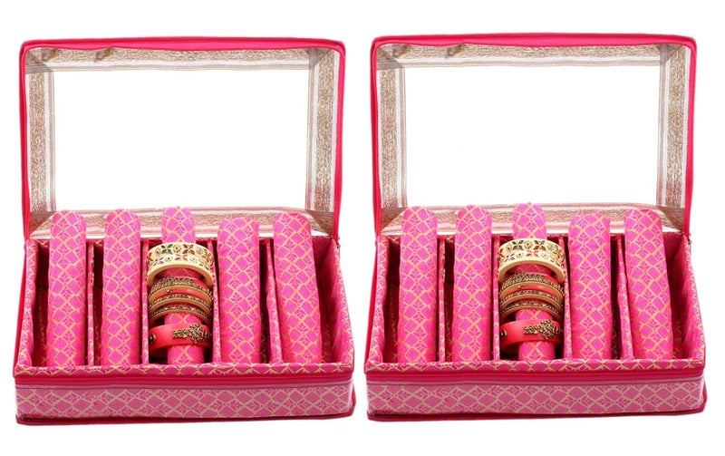 Kuber Industries Brocade Hardboard 2 Pieces Five Rod Bangle Box (Pink) - CTKTC42027 - Image 1