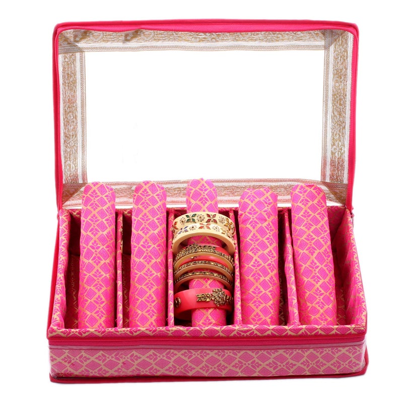 Kuber Industries Brocade Hardboard 2 Pieces Five Rod Bangle Box (Pink) - CTKTC42027 - Image 4