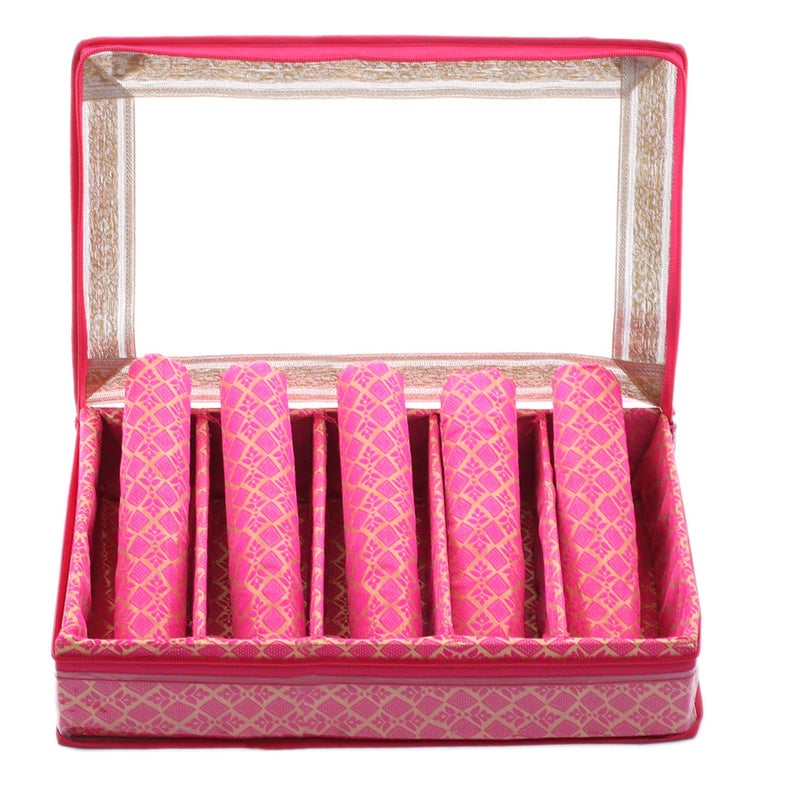 Kuber Industries Brocade Hardboard 2 Pieces Five Rod Bangle Box (Pink) - CTKTC42027 - Image 5