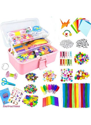 1165 Pcs Kids Craft Box Kit, Toddler Arts and Crafts for Kids Includes Pom Poms, Feather, Folding Craft Box-All in One for Kids Toddler DIY Craft Set (Pink) - view 2