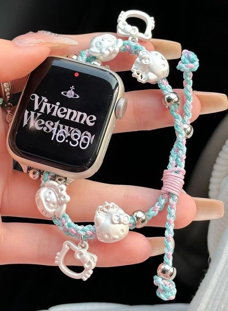 HelloKitty Cute Colorful Handmade Rope Strap AppleWatch Suitable for Apple Watch Strap S7/8/9E 44mm - Image 1