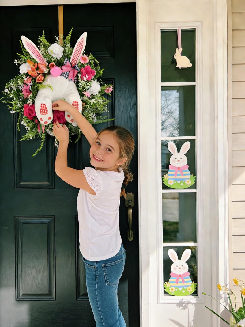 VZQI Easter Wreath with Bunny Butt, Artificial Twig and Flower Decor, 18 Inch Rustic Spring Door Wreath - Image 5