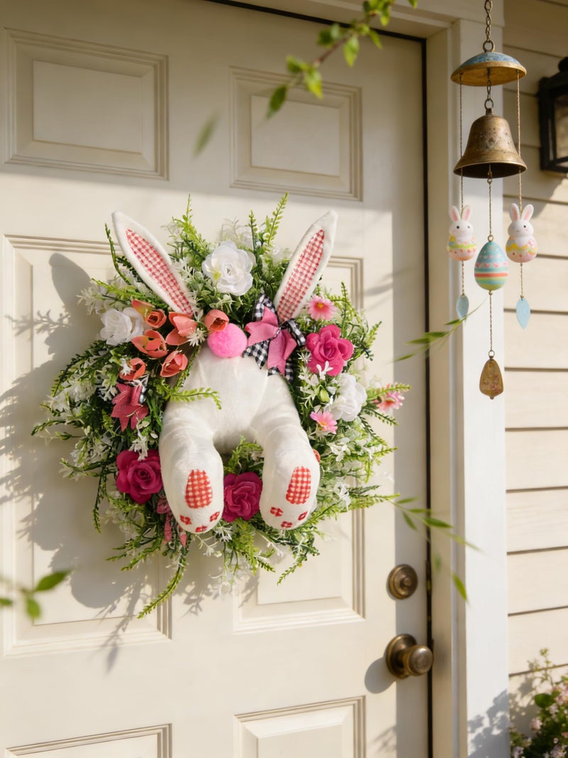 VZQI Easter Wreath with Bunny Butt, Artificial Twig and Flower Decor, 18 Inch Rustic Spring Door Wreath - Image 4