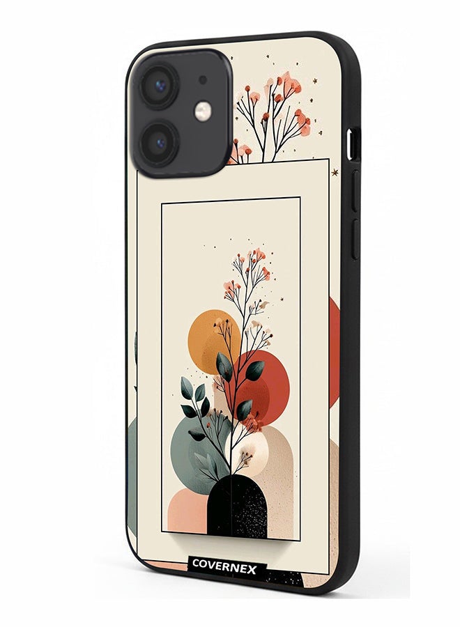 Covernex Apple iPhone 12 Mini Protective Case Cover Printed Featuring Minimalist Plant and Abstract Shapes - Image 1