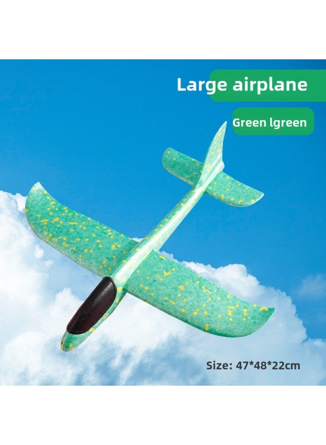 Large Hand Throwing Aircraft Light-emitting Toy Children's Foam Aircraft Swing Throwing Gliding Outdoor Sliding Aircraft Drop-resistant-Specifications:Large Aircraft Green Double Hole  - Image 1