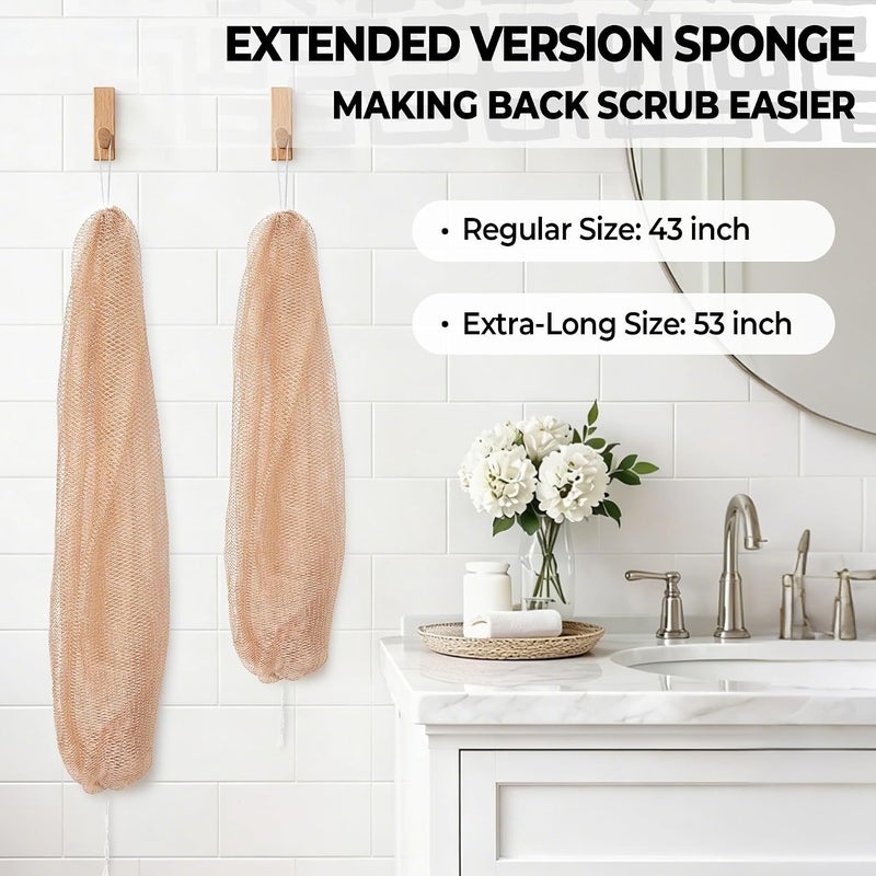 RelaxScene African Net Sponge Authentic - 2 Pieces 52IN Stretched Length Exfoliating Body Scrubber Bath Sponge - Loofah Washcloth Back Scrub for Shower Body Exfoliator - Image 2