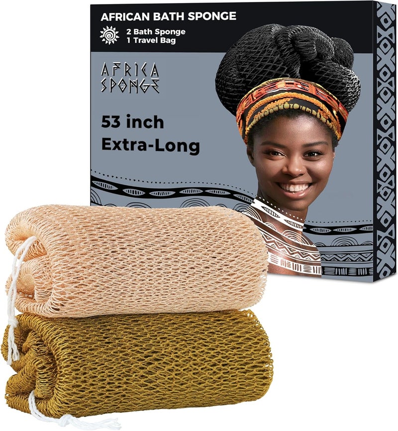 RelaxScene African Net Sponge Authentic - 2 Pieces 52IN Stretched Length Exfoliating Body Scrubber Bath Sponge - Loofah Washcloth Back Scrub for Shower Body Exfoliator - Image 1